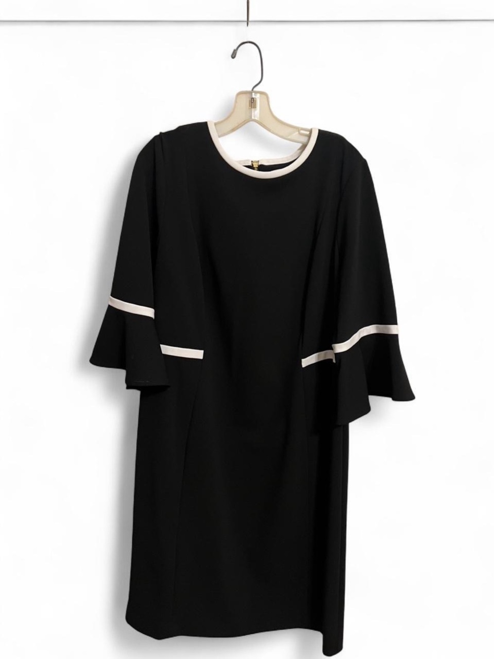 Black Sheath Dress with White Trim - Women's Classic Work Dress - Picture 3 of 7